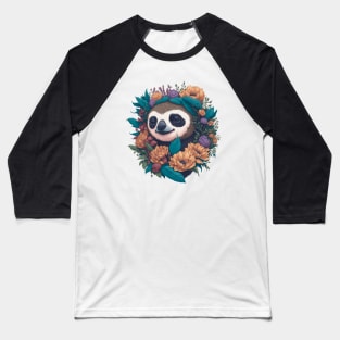 Cute smiling Sloth in flowers t-shirts and apparel, stickers, mugs, cases, pillow, wall art Baseball T-Shirt